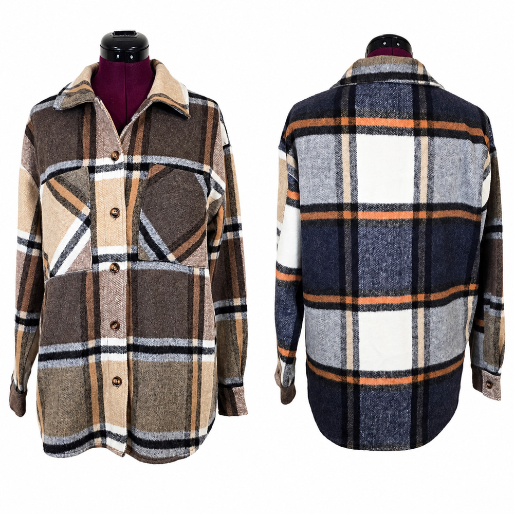 NEW NWT Elleborn Brown Black Mixed Plaid Flannel Shacket Jacket | Size Small